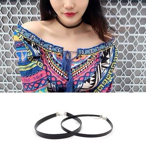 Skinny Vegan Leather Choker Necklace Women Color Black